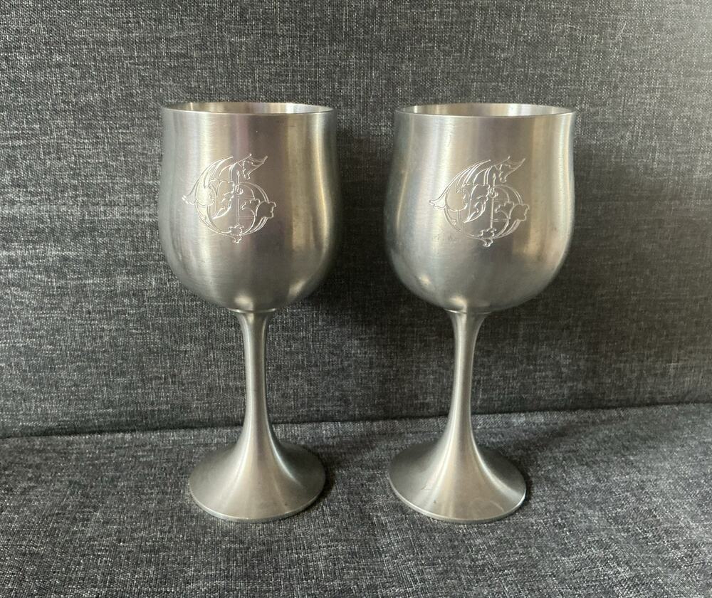 Vintage Royal Selangor Pewter Orchid Wine Goblets Monogram G - Set of 2 / 4 / 8